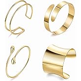 Masedy 4PCS Gold Arm Cuff Bracelets for Women Chunky Open Wrap Cuff Bracelet Set Adjustable Upper Arm Bracelet Bangle Statement Bracelet Minimalist Irregular Armband Coil Swirl Arm Jewelry