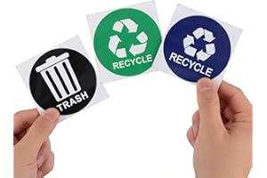 Recycling Stickers for Trash Cans, 3 Pack 5.3x5.3 Inch Durable Waterproof Bin Labels, Ideal for Home, Office, School Indoor a