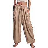 Flygo Women's Wide Leg Pants Summer Casual Loose Fit Beach Palazzo Harem Pants with Pockets