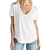 Smile Fish Women Short Sleeve V Neck T-Shirts Loose Fit Tops Summer Casual Top Tees