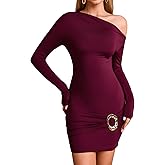 XinFSh Women's Sexy Off The Shoulder Long Sleeve Bodycon Mini Dress Fall Short Party Club Date Night Dresses