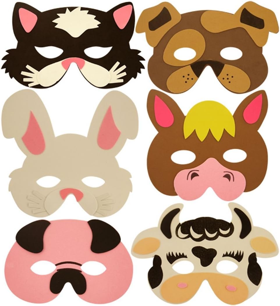 The Little Party Shop 12 x Childrens Eva Foam Farm Animal Masks Party Bag Filler Toys