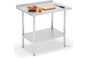 Hally Stainless Steel Work Table with Backsplash Prep Table Commercial Kitchen Table Heavy Duty Workstation, 24 x 36 Inch Foo