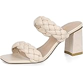 Athlefit Women's Braided Heeled Sandals Summer Square Open Toe Chunky Block Heels