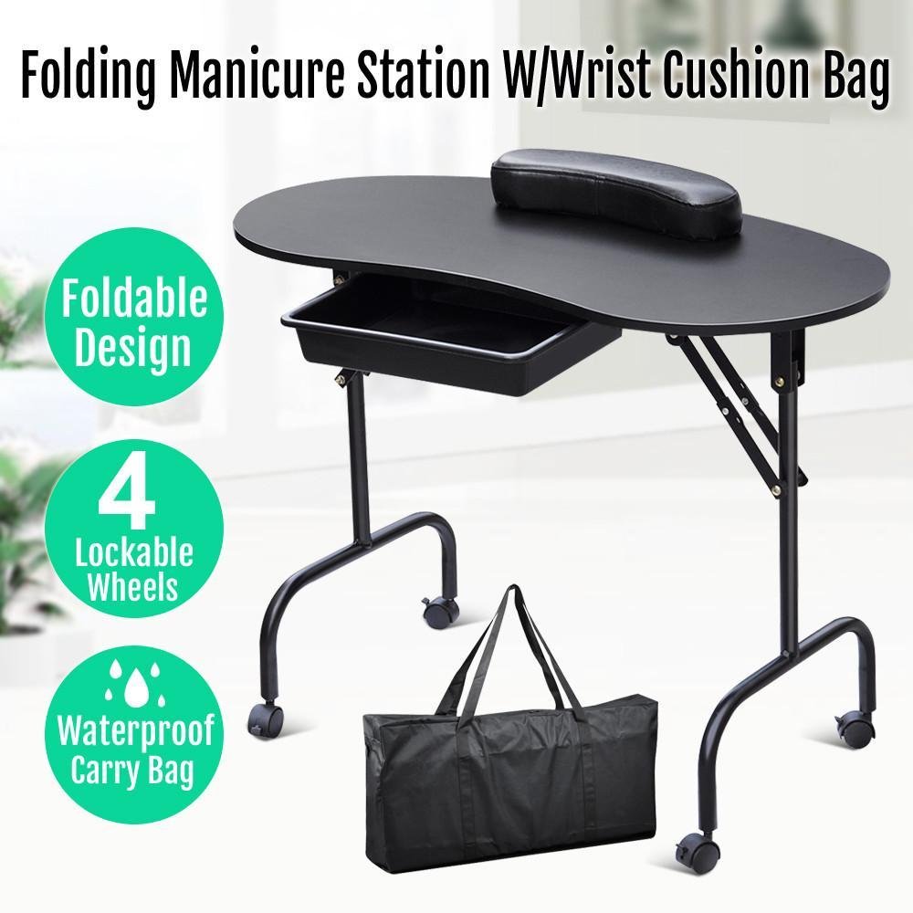 Yaheetech Portable & Foldable White Manicure Nail Table Station Desk Spa Beauty Salon Equipment