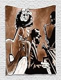 Ambesonne Vintage Tapestry Personalized Decor, Jazz Music Lover Musician Gifts for Men Women Musical Theme Retro Bar Decorations Wall Hanging Tapestry Vintage Throw, Brown Taupe