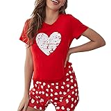 Laqeyko Womens Valentines Pajamas Red Heart Printed