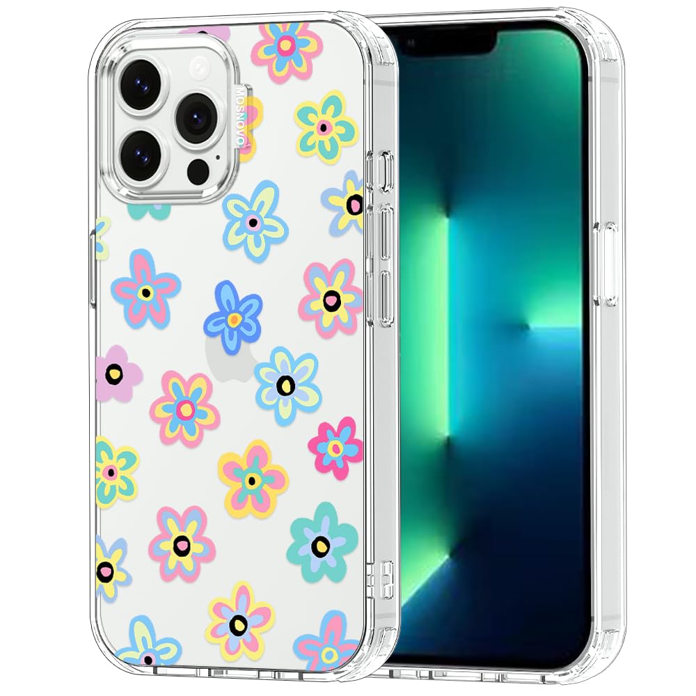 MOSNOVO Case for iPhone 13 Pro Max, [Buffertech 6.6ft Military-Grade Drop Protection] [Anti Peel Off Tech] Clear TPU Bumper Phone Case Cover Design - Groovy Flower — image 1