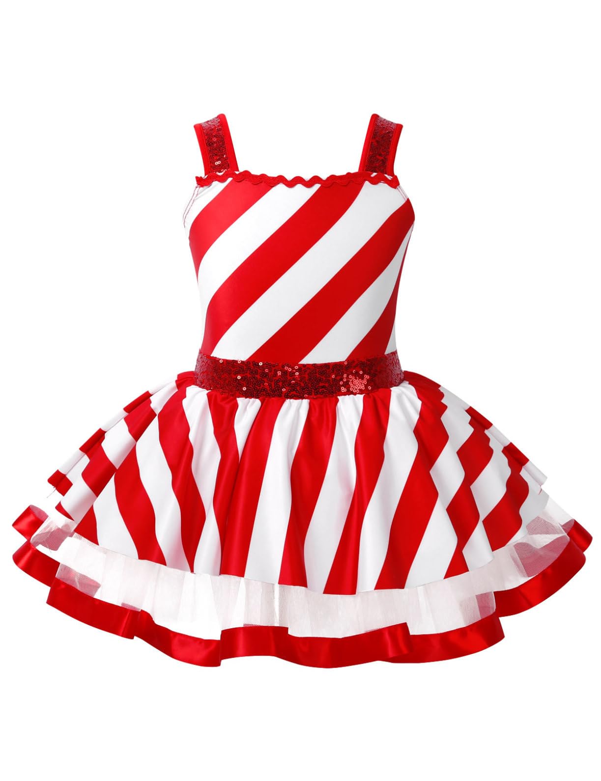 Freebily Kids Girls Christmas Santa Claus Costume Princess Sleeveless Shiny Striped Ballet Tutu Dress Xmas Party Outfits Red 3-4 Years