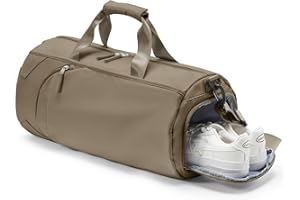 BERGSALZ Brown Gym Bag For Women Men Carry On Bags For Airplanes Duffle Bag Women Travel Bag Weekender Overnight Tote Bag With Shoe Compartment Travel Duffel Bags For Traveling Personal Item Dance Bag