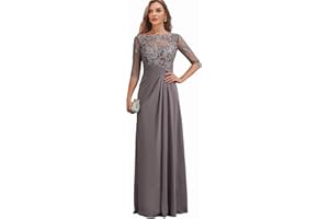 AKLASU Mother of The Bride Dresses Long Chiffon Lace Wedding Guest Dresses for Women Ruched Formal Evening Gown Prom Dress