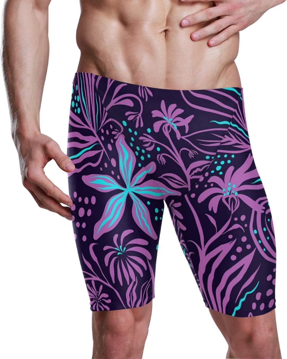 Purple Plant Design Mens Long Swimming Trunks Swim Jammers