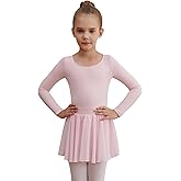 WEGETIT Leotards for Girls Long Sleeve Ballet Dress Toddler Dance Leotard with Skirt Kids Gymnastics Outfits Tutu Dress