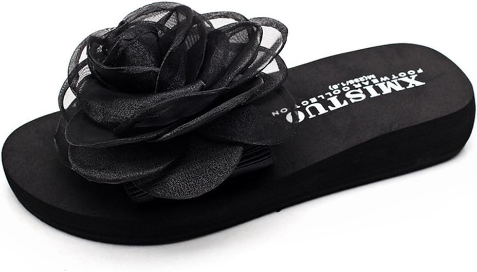 GIY Women Fashion Lace Flower Bohemian Platform Slide Sandals Anti-Slip Outdoor Summer Beach Slippers