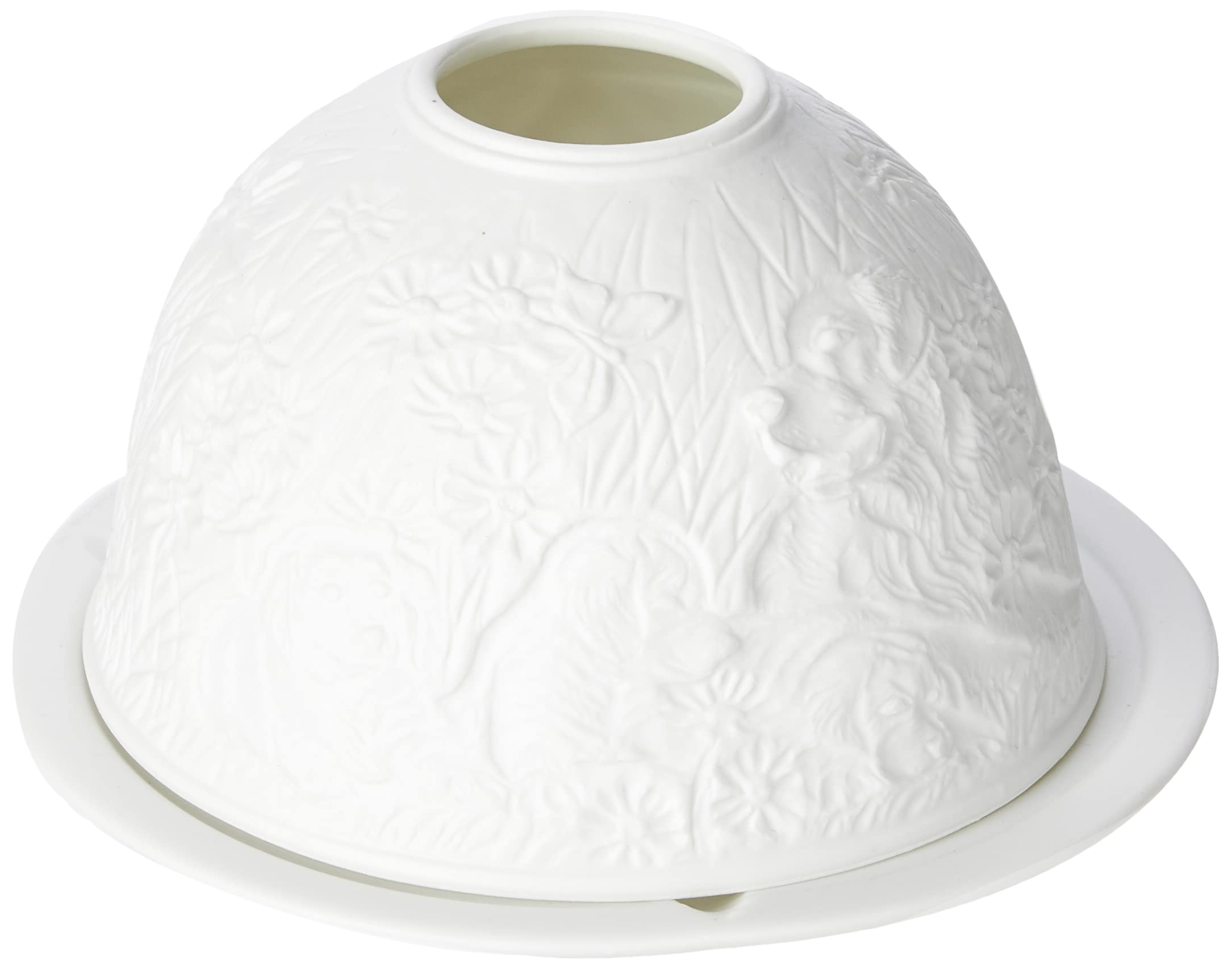 Nordic Light Tealight Candle Holder, Set of Shade & Plate, Puppies Living, Dining Room Table, Home Decor Accessories-Porcelain, White Patterned, One Size