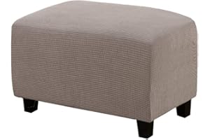 VIENLOVE Rectangle Ottoman Slipcover Polyester Blend Footstool Protector Covers Stretch with Elastic Bottom Feature Textured Machine Washable Jacquard Fabric (Taupe, X-Large Size)