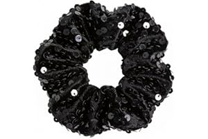 Black Sequin Hair Scrunchie, Sparkly Hair Tie with Sequins, 14cm Length