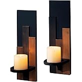 AimtoHome Wood Rustic Candle Sconces, Set of 2 Wall-Mounted Pillar Candle Holders, Antique Classical Wooden Candleholder for 