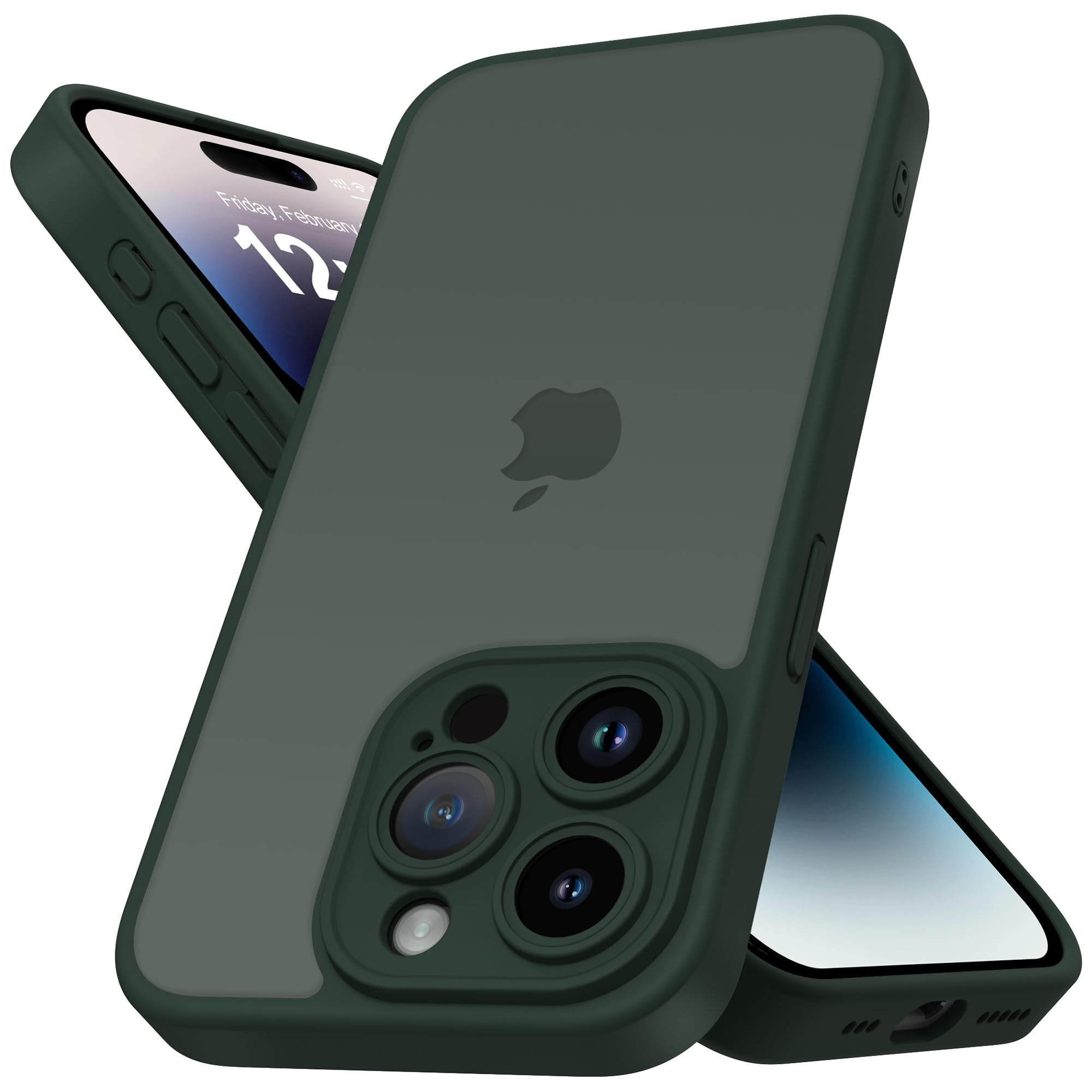 Mootobo for iPhone 14 Pro Case 6.1-Inch, Matte Shockproof Bumper Phone Cover, Military-Grade Protection Ultra Slim 360°Full Body Frosted Translucent Back Phone case(Deep Green)