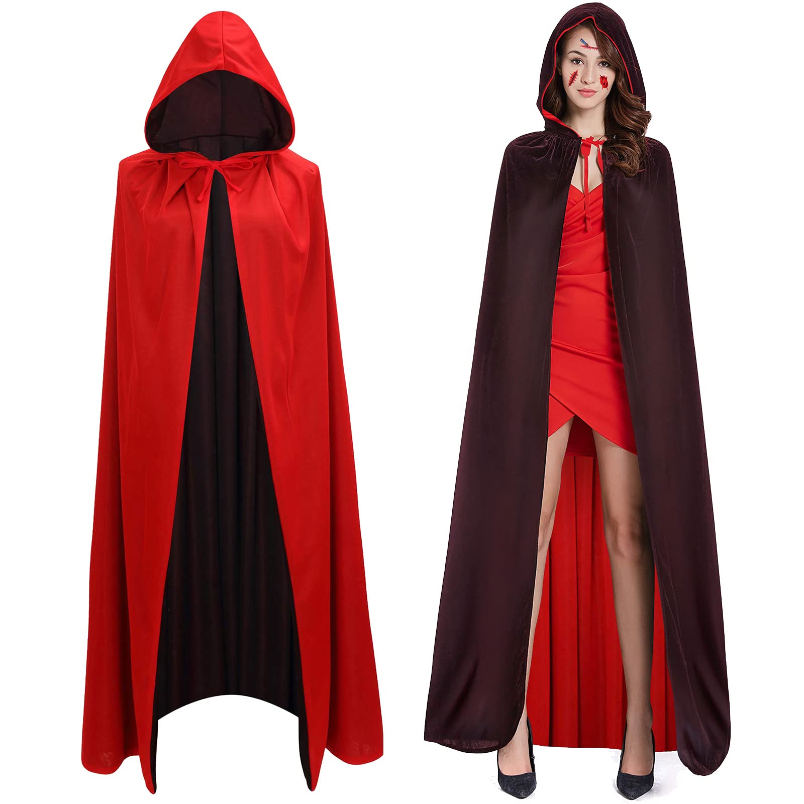 Faburo Halloween Vampire Cloak Cape, Unisex Reversible Hooded Vampire Witch Capes for Adult & Kids with 20pcs Halloween Face Scars Fake Tattoos, Fancy Dress Party Costume Cosplay for Halloween Party