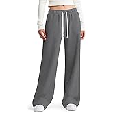 HeSaYep Women's Wide Leg Sweatpants Elastic High Waist Loose Sweat Pants Straight Leg Drawstring Trousers with Pockets