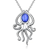 LUHE Octopus Necklace Sterling Silver Pendant Lapis Lazuli Octopus Jewelry Necklace Gift for Women