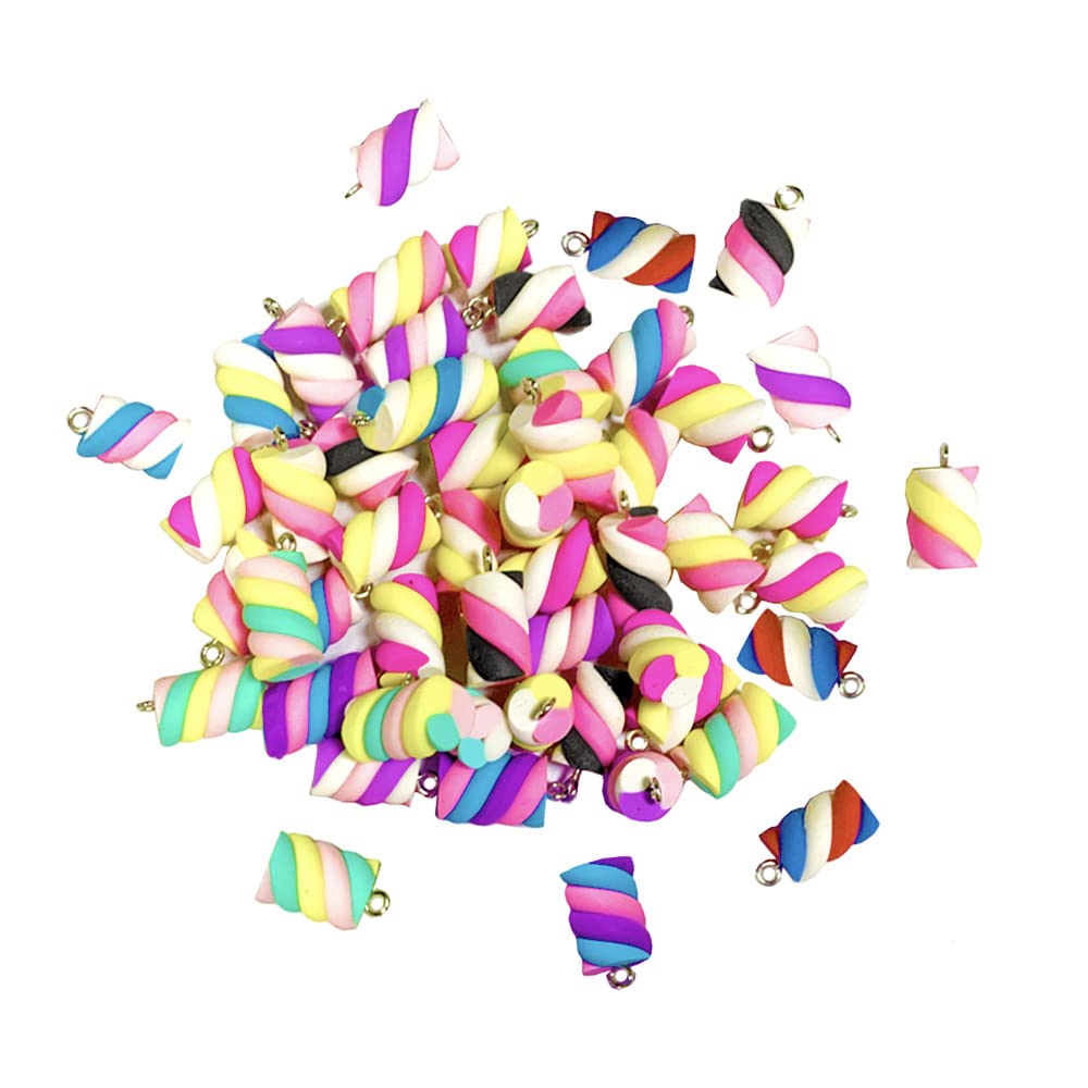UR URLIFEHALL 50 Pcs Marshmallow Charms Handmade Polymer Clay Rainbow Candy Dangle Charms with Platinum Loop for DIY Jewellery Making