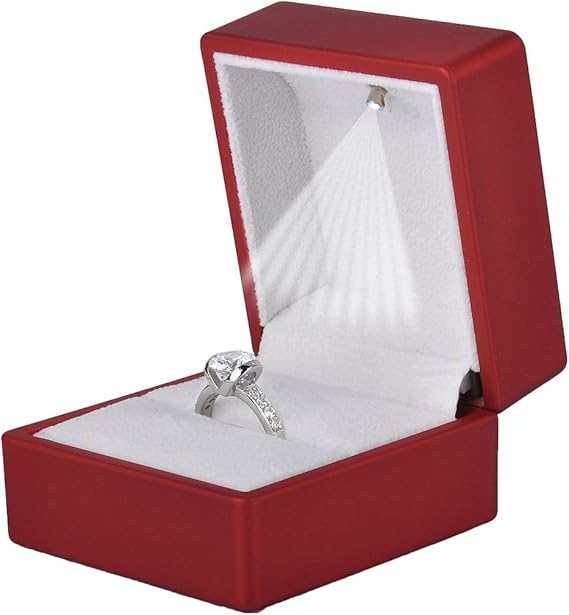 Housweety Classic Plastic Wedding Ring Engagement Jewellery Ring Box With Light, Red Amazon.co