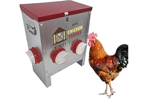 XINYI Automatic Chicken Feeder 4 Ports 25lbs Metal Poultry Pro Feeder No Waste Rodent Proof Weatherproof Chicken Food Dispenser System 4.1 Gallon