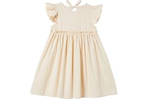 Csbks Toddler Baby Girls' Cotton-Linen Sundress with Ruffle Halter Sleeveless and Swing Dress