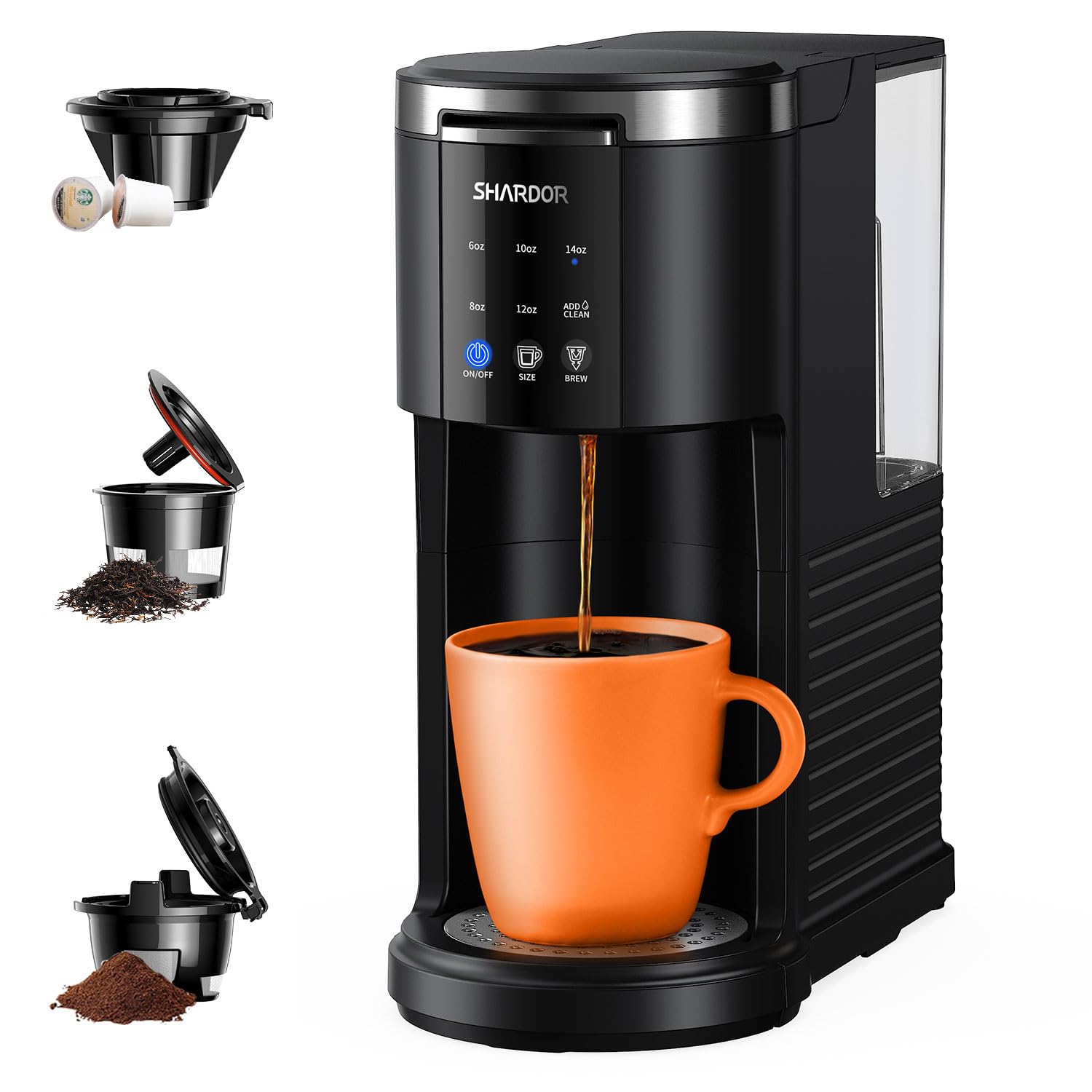 Photo 1 of SHARDOR 3 in 1 Coffee Maker, K Cup Coffee Maker Compatible with Ground Coffee & Teas, Single Serve Coffee Machine, 6–14oz Brew Sizes, 40oz Detachable Water Reservoir, Descale Settings, Black