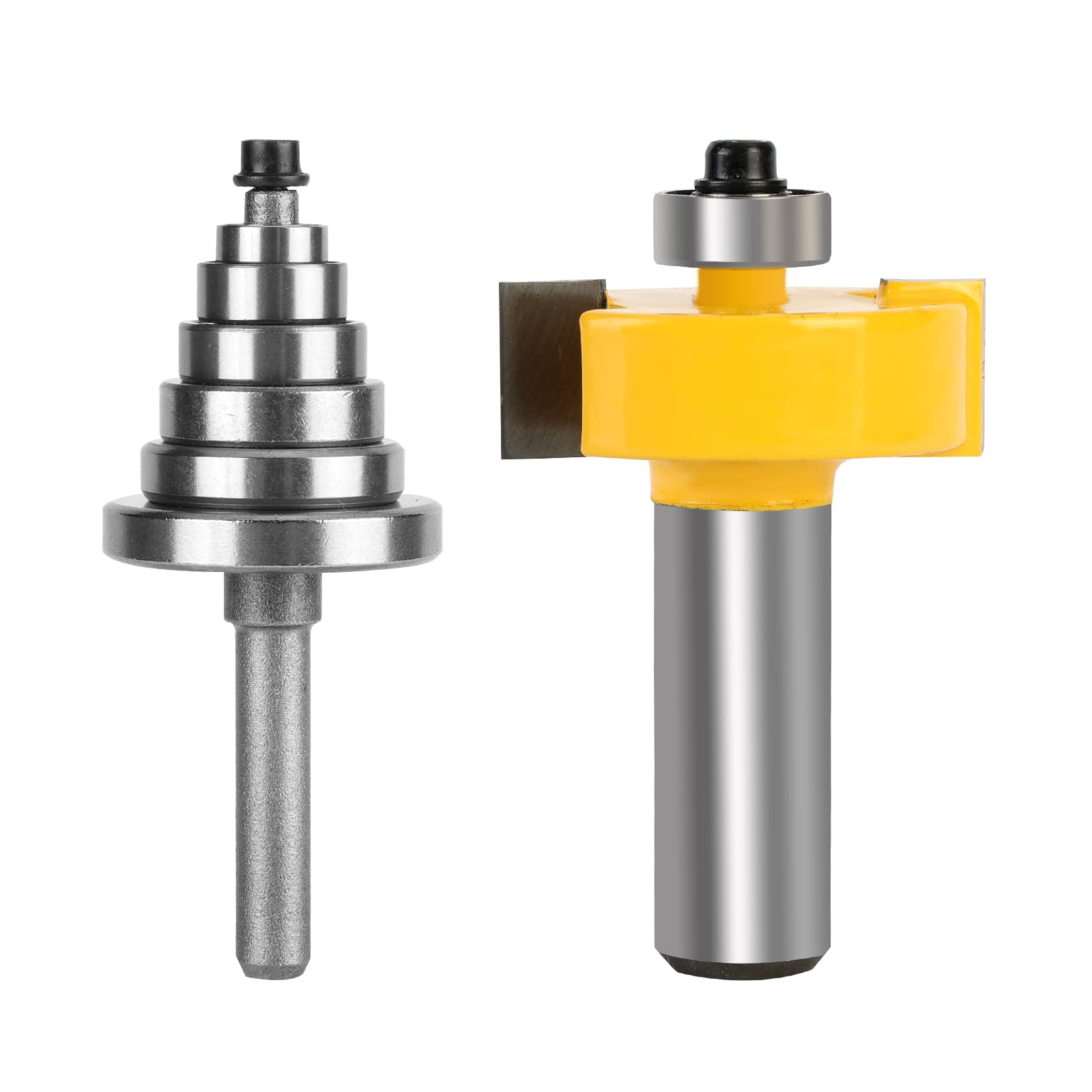 Yueqing Zhongji Rabbet Router Bit 1/2 Inch with 6 Bearings,Interchangeable and Adjustable Bearing (Multiple Depths 1/8", 1/4", 5/16", 3/8", 7/16", 1/2") Carbide Tipped Rabbeting Router Bit Set for