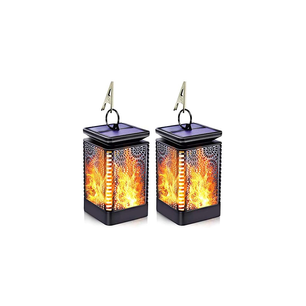 Solar Lantern Outdoor Waterproof, Flickering Flame Hanging Solar