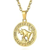 GHIUYUI Zodiac Sign Pendant Necklaces for Women Men Stainless Steels Leo Constellation Horoscope Medallion Retro Celestial Astrology Jewelry
