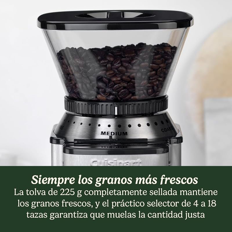 Molinillo de café, uso doméstico, 4-18 tazas, 8 posiciones de molido, Diferentes intensidades de infusión - espresso, cold brew, latte, cappuccino, Fresa Acero Inoxidable