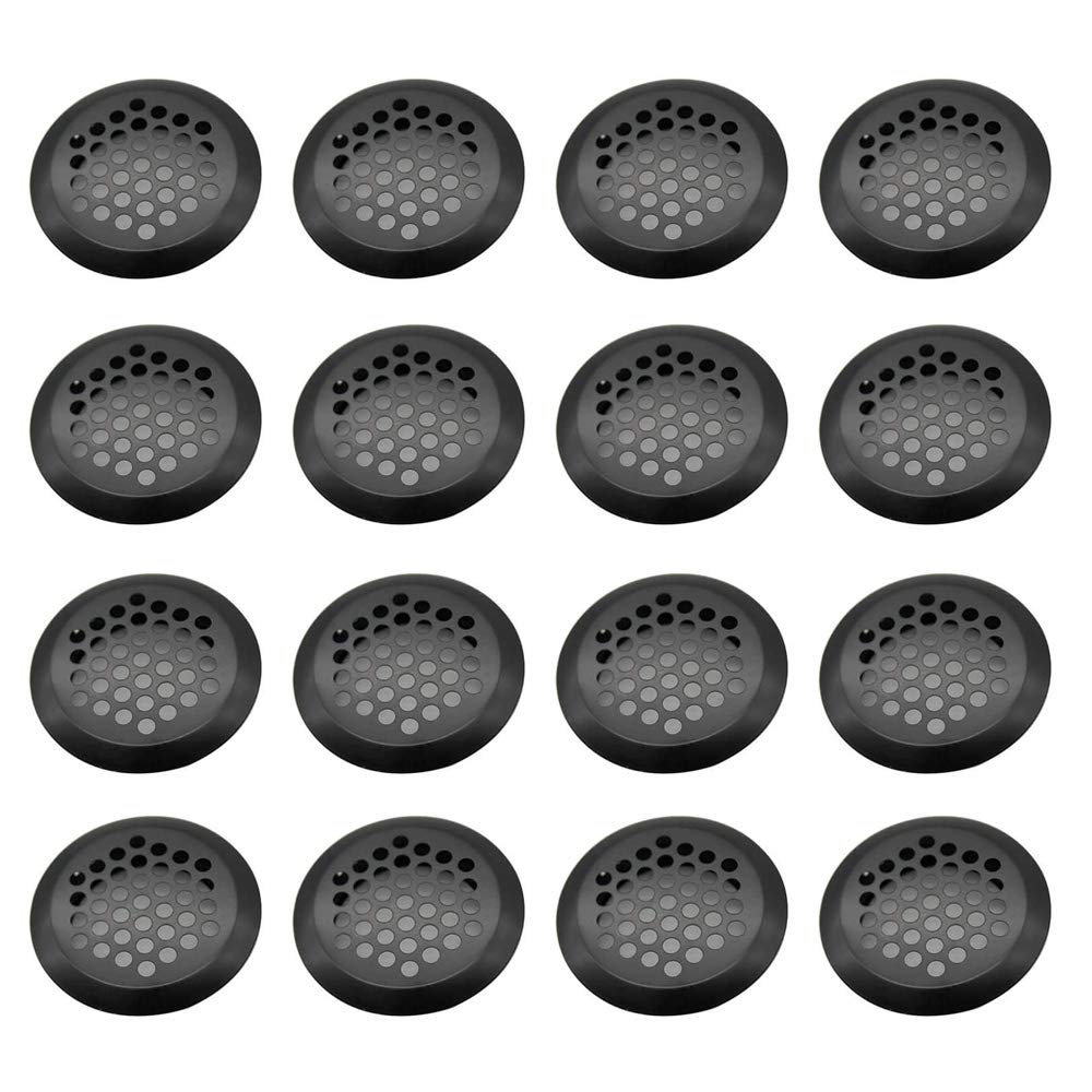 Yhuasia Stainless Steel Air Vent Louver Hole, 16 Pieces Steel Air Vent Hole, Cabinet Air Vent Hole, 35mm Round Ventilation Grille, for Kitchen Bathroom Cabinet Wardrobe or Shoe Cabinet (Black)