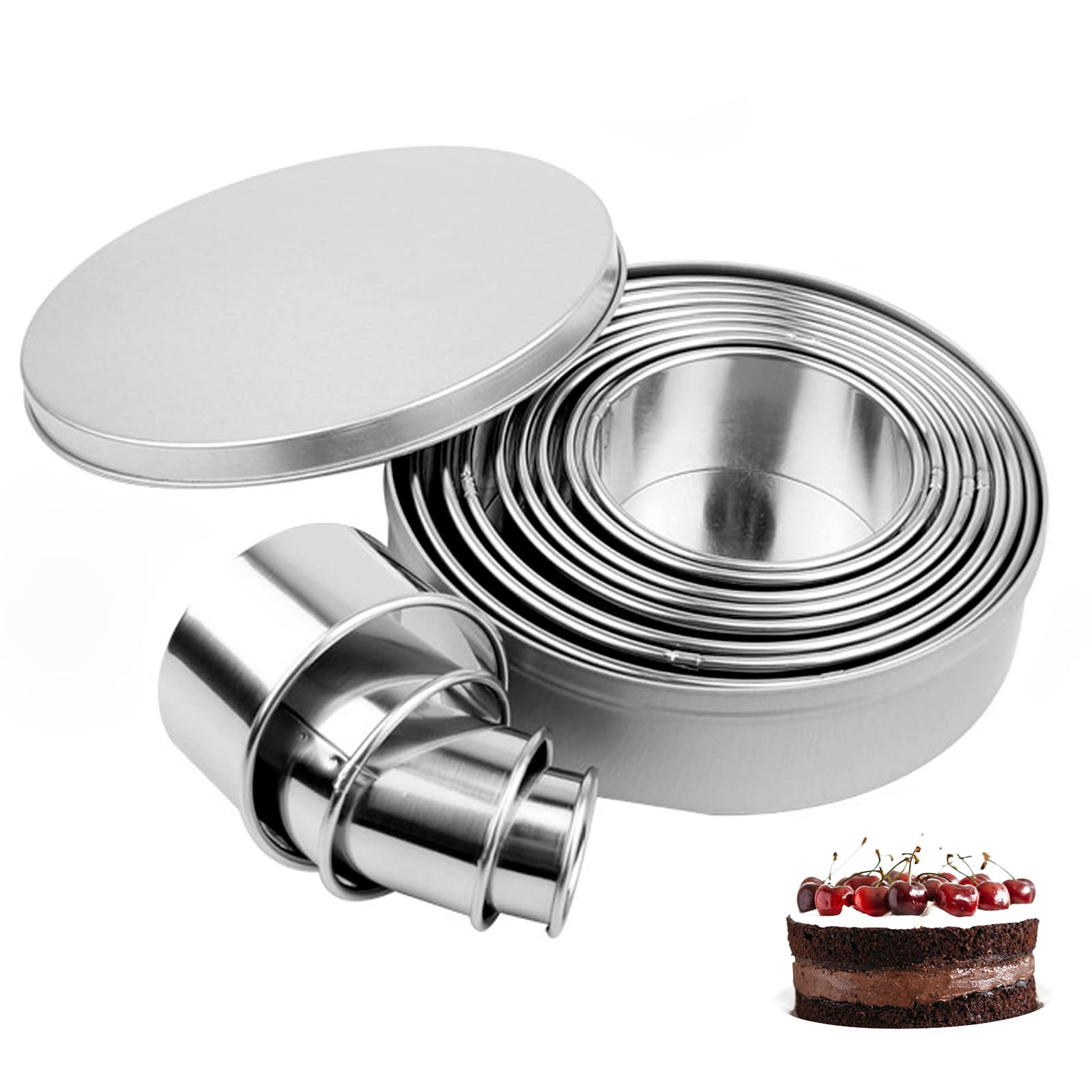 Round Biscuit Cutters, 12PCS Pastry Cutter Baking Stainless Steel Circle Cookie Cutter Ring Scone Cutter Storage Tin Cookie Cutter Set for Dough Pastry Donut Fondant DIY Cake Decoration