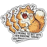 3Pcs Cat Trying Not to Bite Anyone Today Sticker Funny Cute Orange Cats Lover Gift Cat Trying Not to Bite Anyone Today Stickers Animal Lover Cats Biting Car Decal for Laptop Water Bottle Toolbox 3"