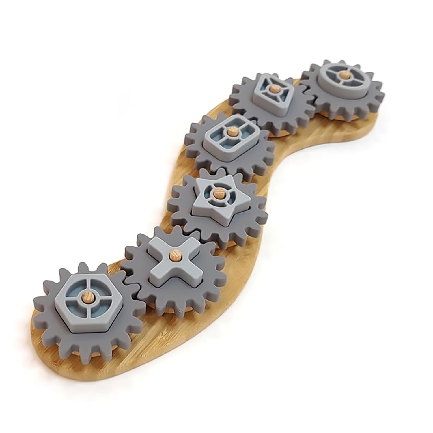 Sensory Junction Spinning Gear Cog Toy for Kids - Montessori Bamboo Base with Removable Cogs and Shapes | Developmental Toy for Motor Skills for Boys & Girls