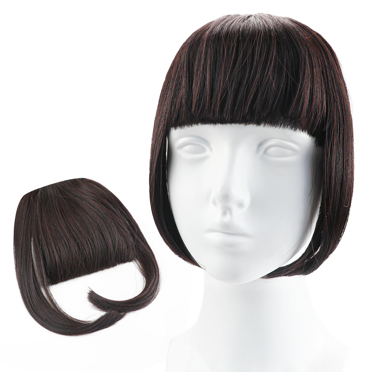 Photo 1 of FERCAISH Front Hair Bangs Fringe Hair Extensions with Temples - Synthetic Wigs Headband for Women Girls (Dark Brown)
