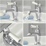 Milano Elizabeth Mono Basin Mixer Tap Lever Handle Chrome White Ceramic Disc view 3