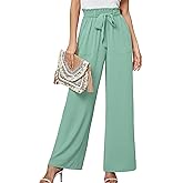 Heymoments Women's Wide Leg Lounge Pants Lightweight High Waisted Palazzo Adjustable Tie Knot Flowy Trousers with Pockets