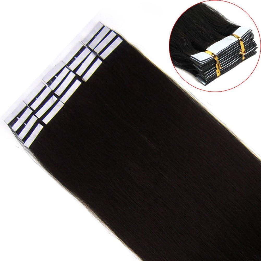 VANLINKE Seamless Skin Tape In Weft Remy Human Hair Extensions Straight Ombre Hair 20pcs 18inch 40gr (#1B Natural Black Kinda Brown)