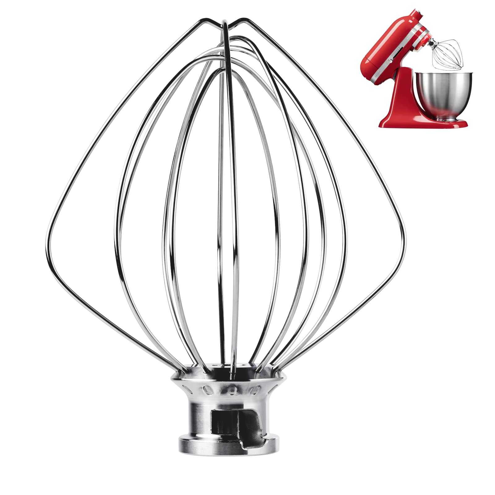 Stainless Steel 6-Wire Whip Attachment for KitchenAid 4.5 and 5 Quart Tilt-Head Stand Mixer, K45WW Whisk Attachment, Balloon Whisk, Heavy Duty, Dishwasher Safe