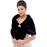 Aukmla Women's Wedding Fur Wraps and Shawls Bridal Fur Stoles Scarf with Rhinestones Brooch for Bride and Bridesmaids