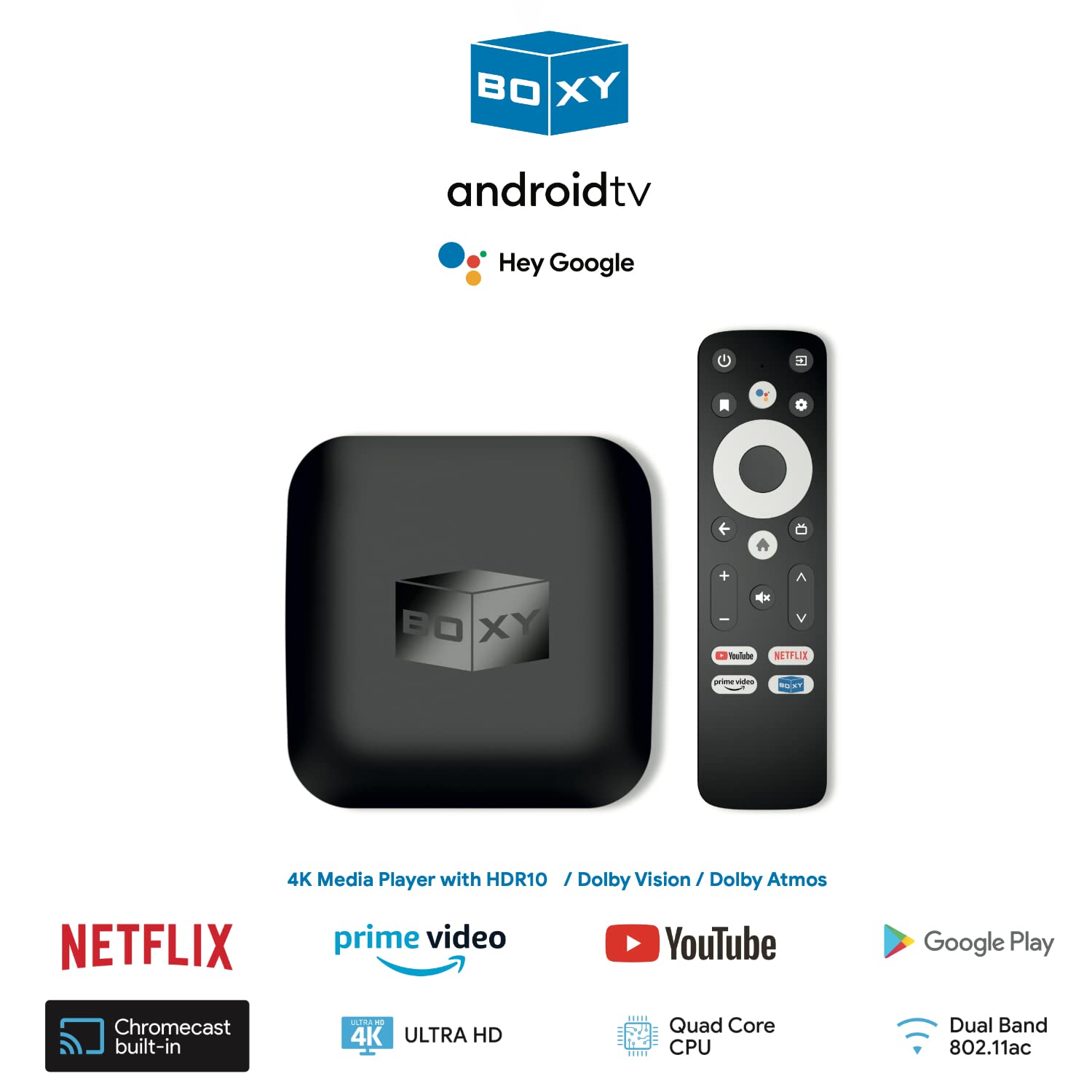 BOXY Android TV Box, Streaming Media Player 4K, Dune HD Media Center, Mini PC, AV1, USB 3.0, Ethernet, MKV/ISO DV P7 FEL AFR, HDR10+, DTS, Netflix in 4K Dolby Vision & Atmos, Voice