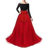 Women Maxi Long Tulle Skirt Floor Length with Bowknot High Waisted for Wedding Party Dress