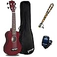 JMFinger Concert Ukulele Beginner 23 Inch, Sapele Plywood Kids Ukelele Kit with Gig Bag, Strap, Digital Tuner, Wine Red