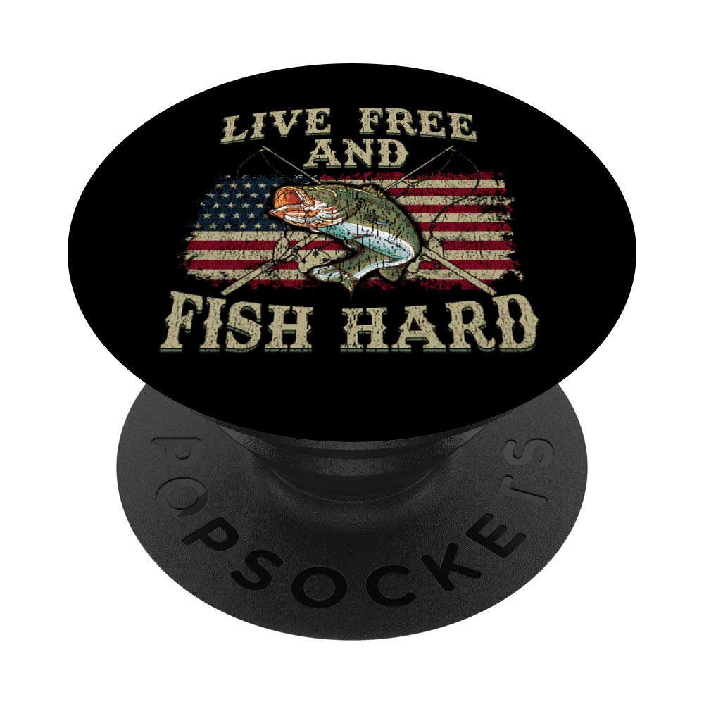 Live Free and Fish Hard Patriotic Fishing USA Fisher PopSockets Grip and Stand for Phones and Tablets