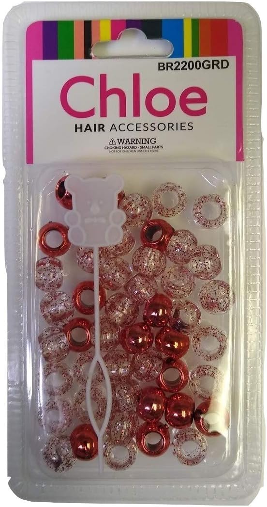 Chloe Hair Beads Round Shape (Glitter Red Assorted)
